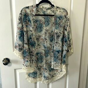 Lace detail floral sheer kimono